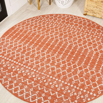 Ourika Moroccan Geometric Textured Weave Indoor/outdoor Round Rug
